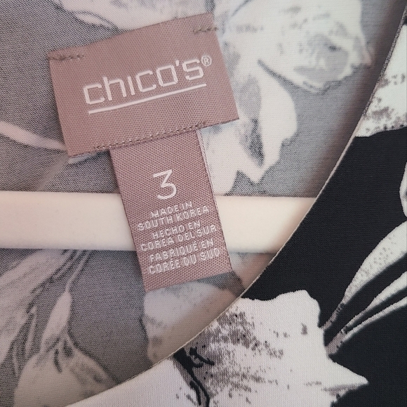 Chico's Floral Black & White Midi Dress with Layered Half Top and Keyhole Back - Picture 2 of 7